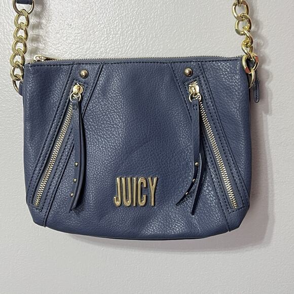 Juicy Couture Zippered Crossbody Bag Shoulder Purse Slate Blue Vegan Leather - Picture 2 of 13